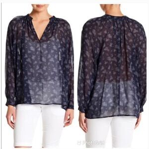 Vince Calico Floral Semi Sheer Popover Silk Top